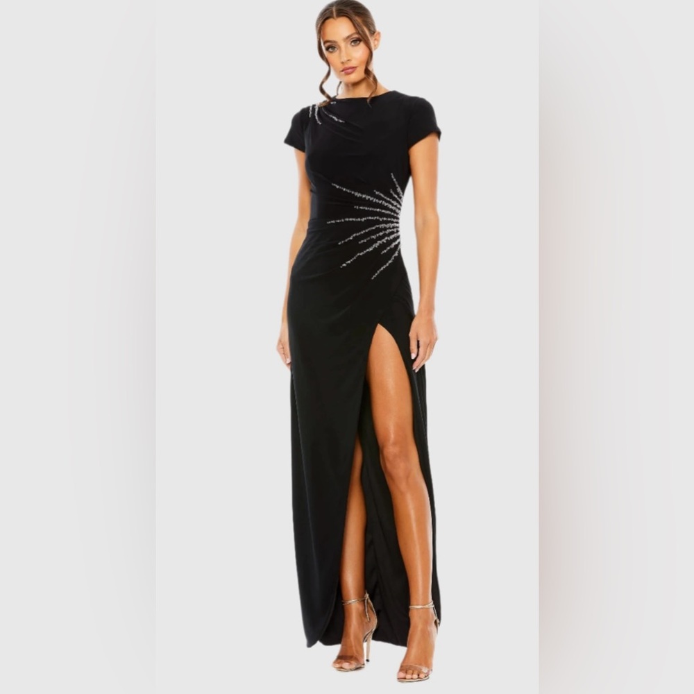Mac Duggal Black Evening Gown with Silver Beaded Starburst